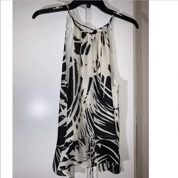 New Parker Palm Print Silk Black White Cordoba Halter Tank S ($198 Retail). - Picture 2 of 6